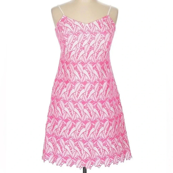 crown & ivy Dresses & Skirts - Crown & Ivy Women's Neon Pink Lace Overlay Mini Dress Size 6 100% cotton